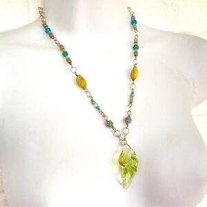 Boho Silvertone Beads & Glass Pendant Magnet Clasp